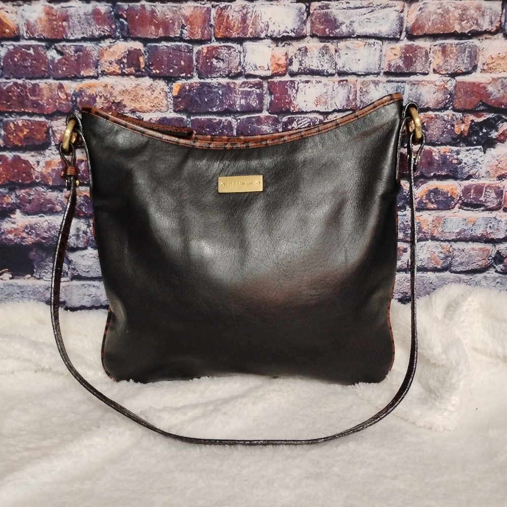 Vintage Brahmin Julie Smooth Black Brown  Leather Handbag Shoulder Bag Purse